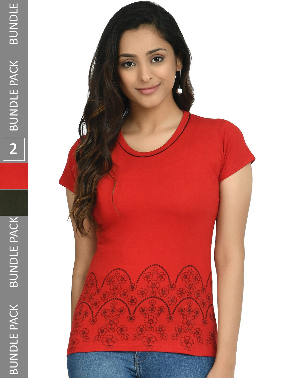 

IndiWeaves Pack Of 2 Printed Round Neck Pure Cotton T-shirt, Red