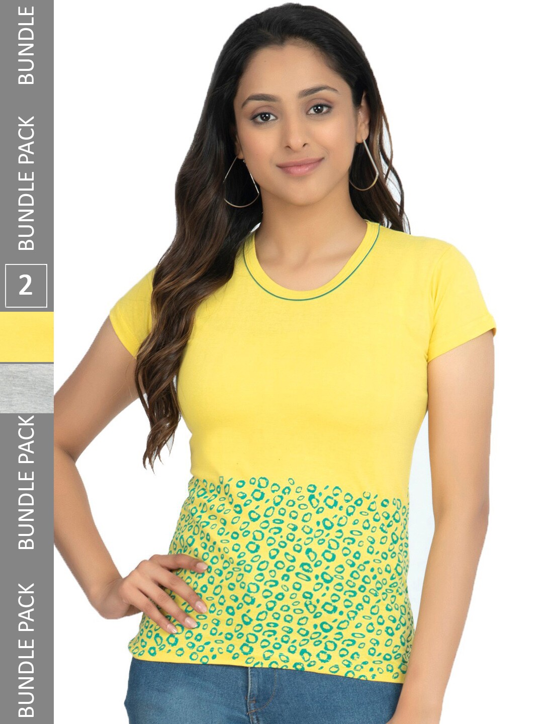 

IndiWeaves Pack Of 2 Printed Pure Cotton T-shirts, Yellow