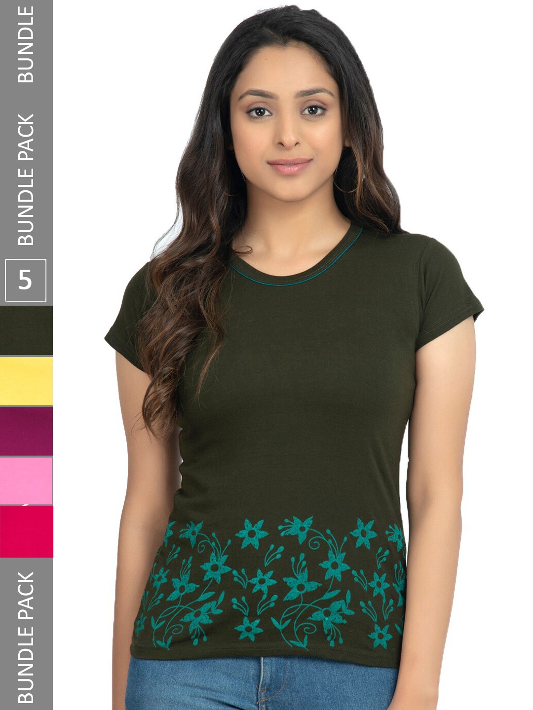 

IndiWeaves Pack Of 5 Printed Pure Cotton T-shirt, Red