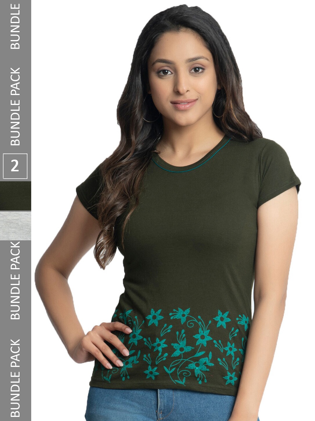 

IndiWeaves Pack Of 2 Printed Round Neck Pure Cotton T-shirt, Green