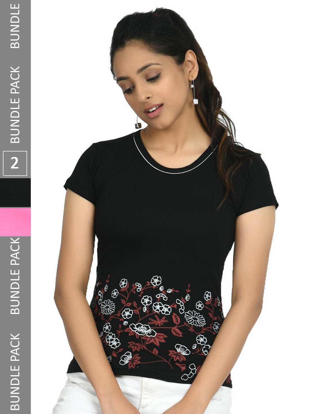 

IndiWeaves Pack Of 2 Printed Pure Cotton T-shirts, Black