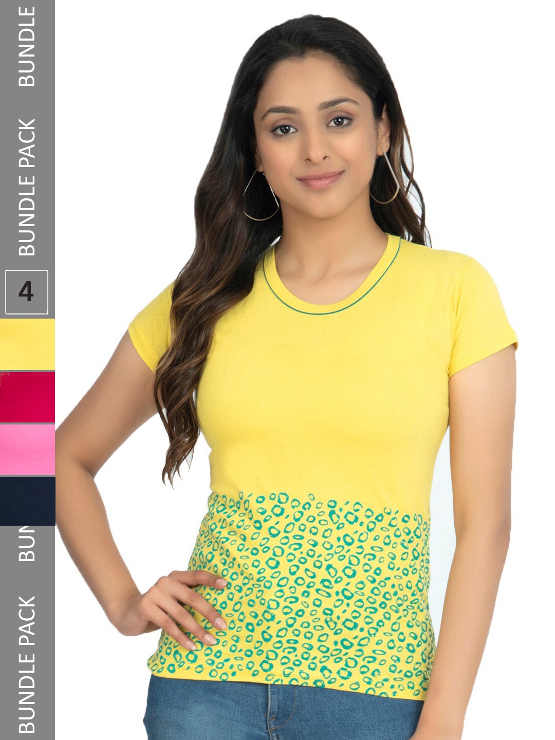 

IndiWeaves Pack Of 4 Printed Casual Pure Cotton T-shirts, Yellow