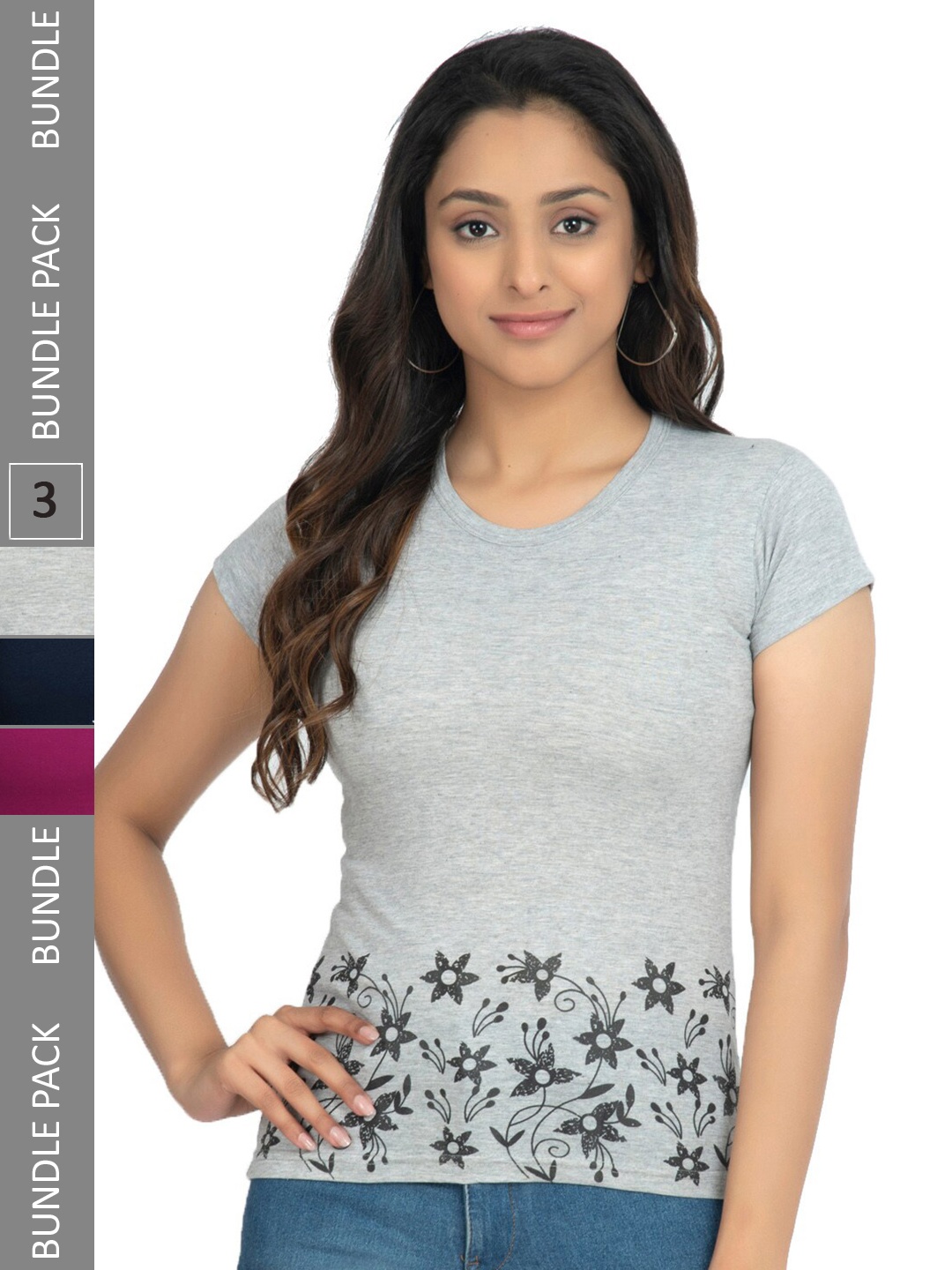 

IndiWeaves Pack of 3 Graphic Printed Pure Cotton T-shirt, Grey