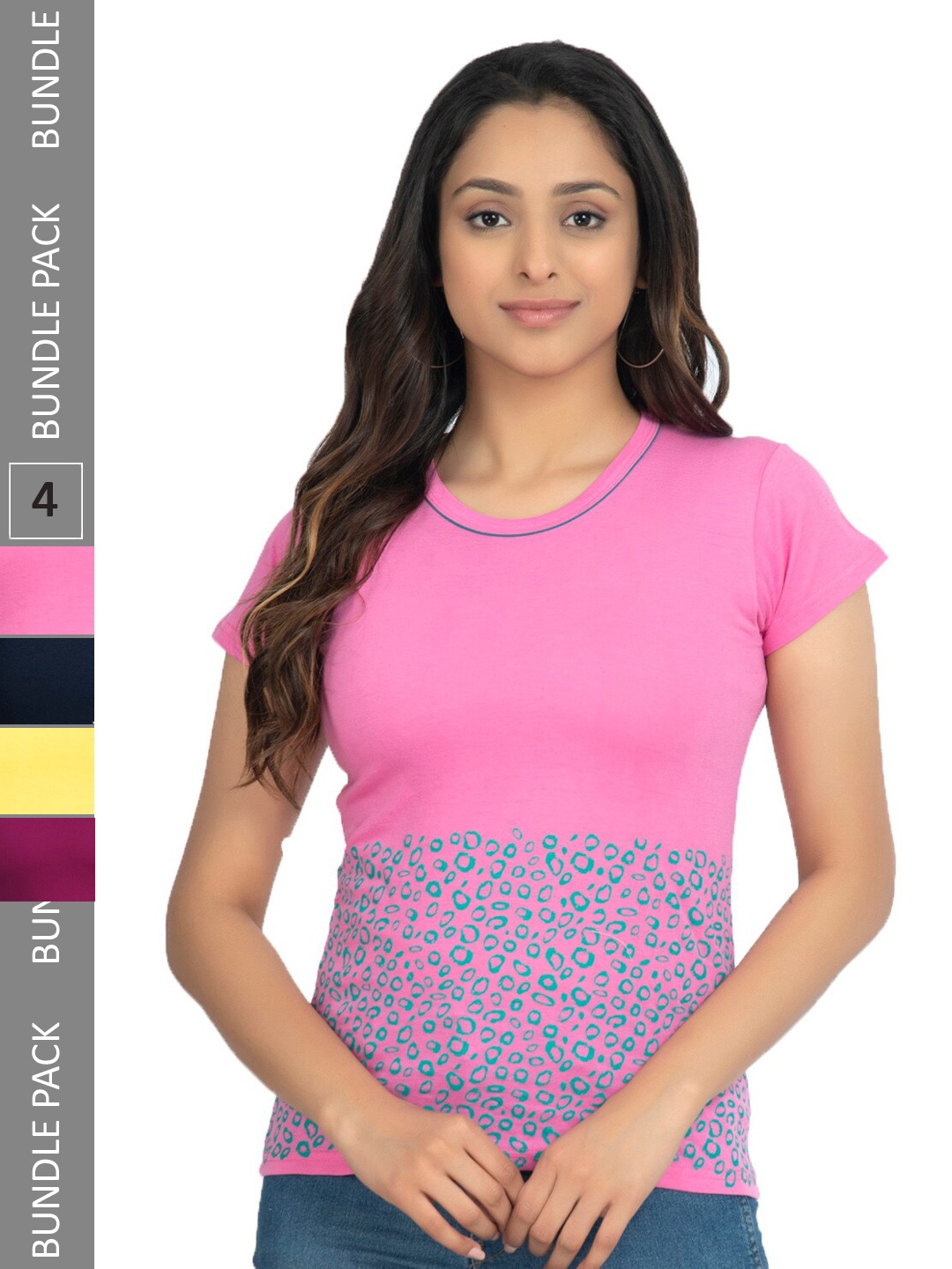 

IndiWeaves Pack Of 5 Printed Pure Cotton Casual T-Shirts, Pink