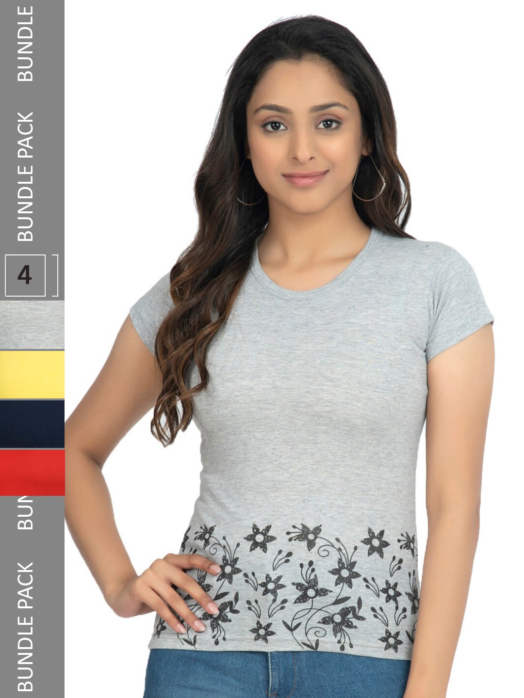 

IndiWeaves Pack Of 5 Printed Round Neck Pure Cotton T-shirt, Grey