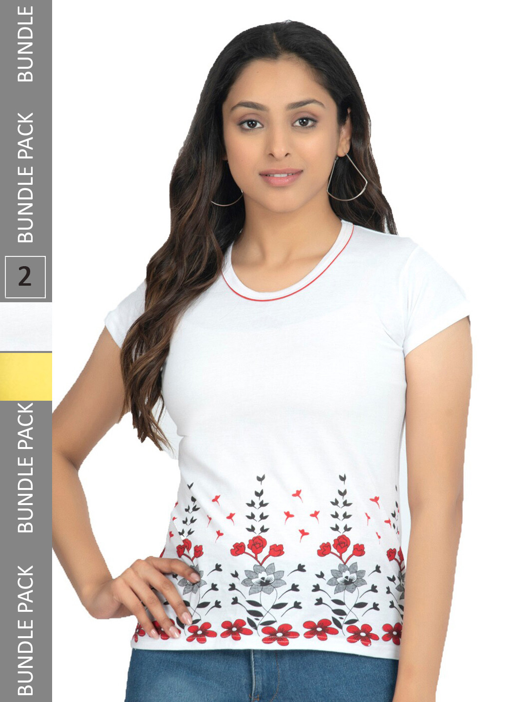 

IndiWeaves Pack Of 2 Floral Printed Pure Cotton T-shirt, White