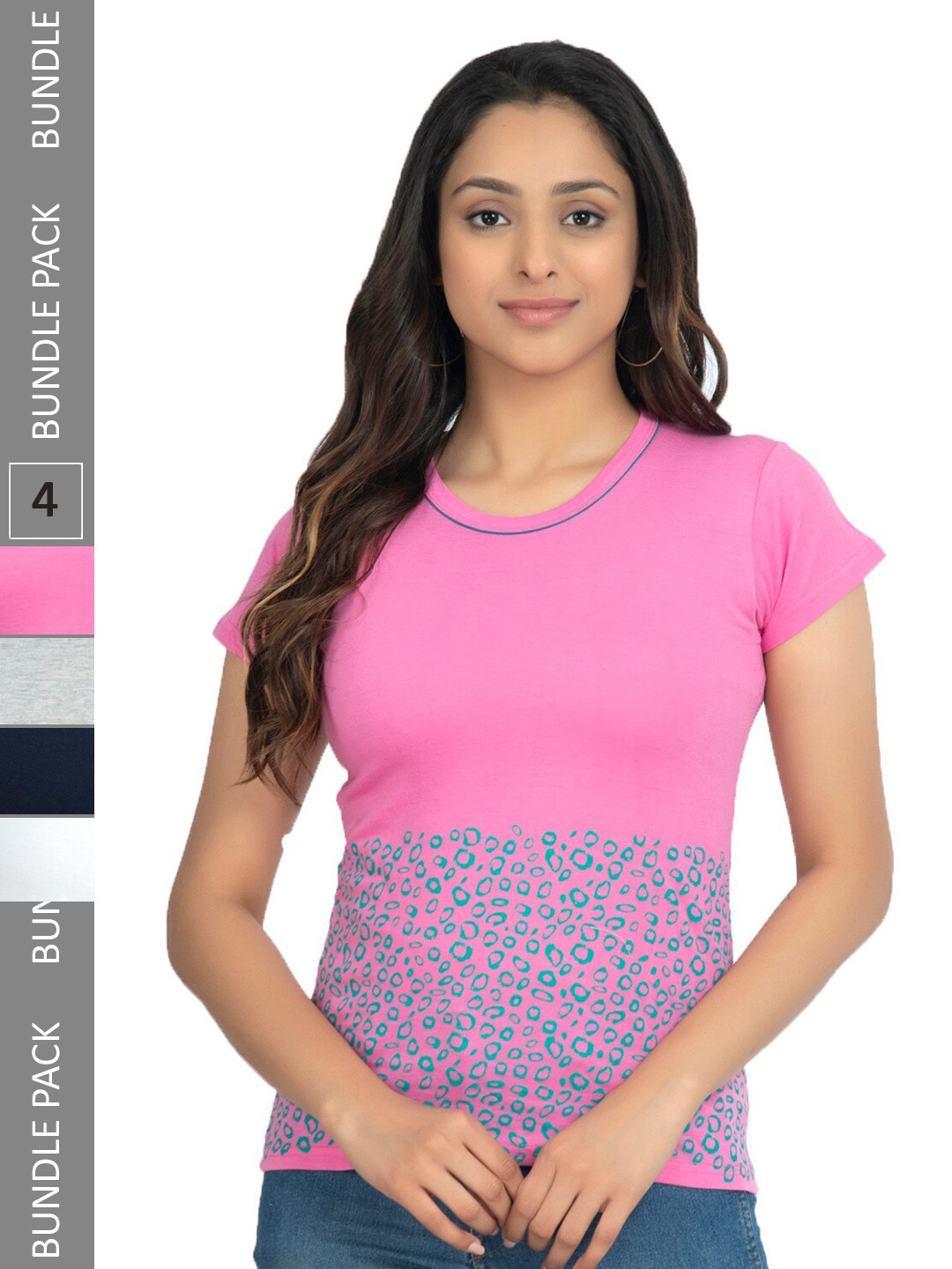 

IndiWeaves Pack Of 4 Printed Pure Cotton T-shirts, Pink