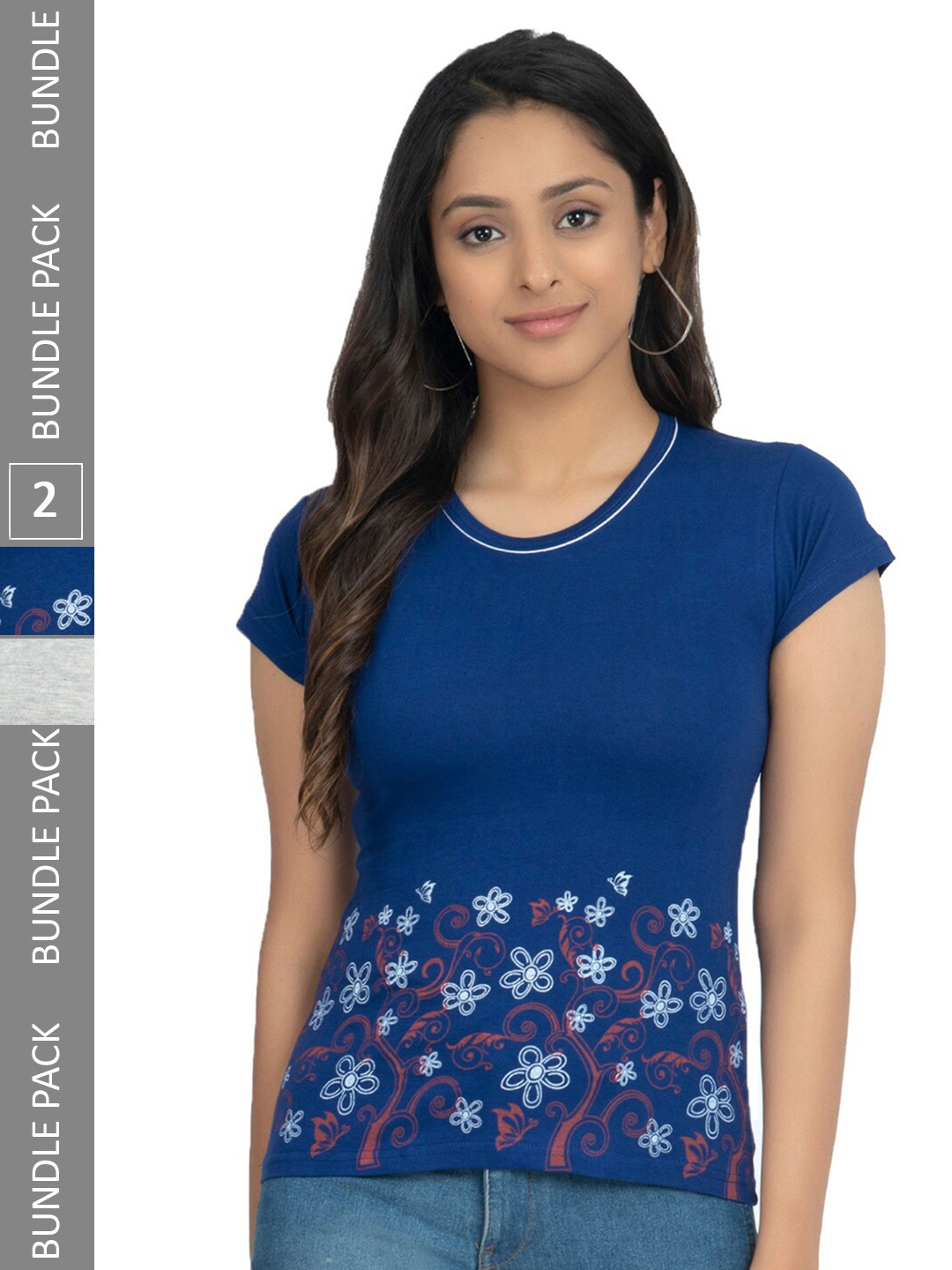 

IndiWeaves Pack Of 2 Printed Round Neck Pure Cotton T-shirt, Blue