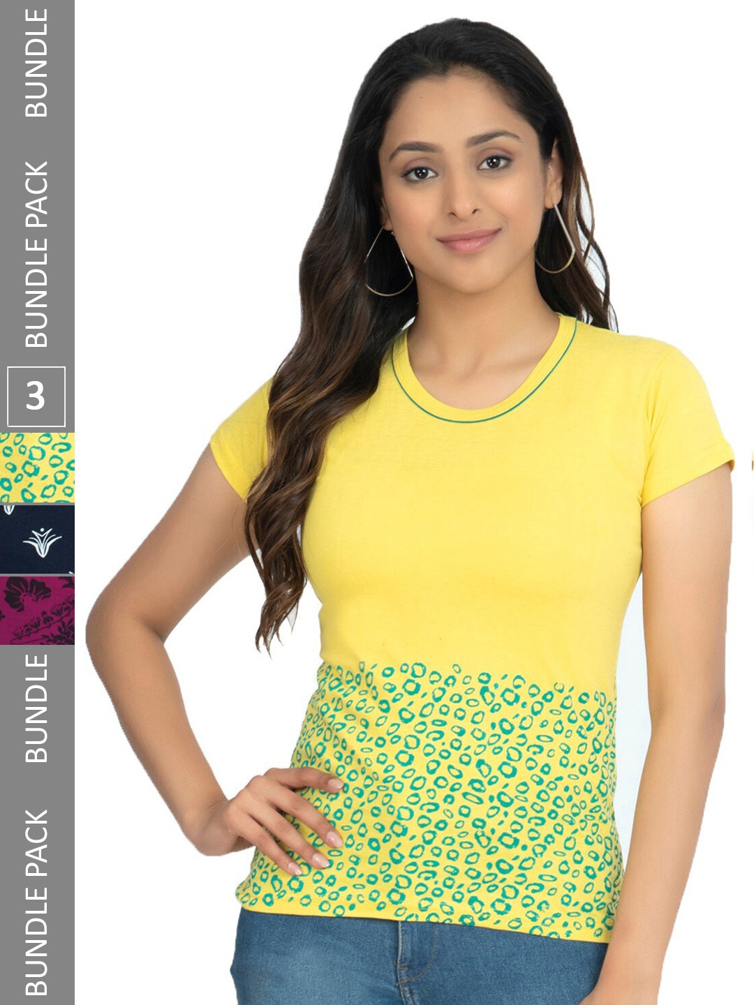 

IndiWeaves Pack Of 3 Printed Pure Cotton T-shirts, Yellow
