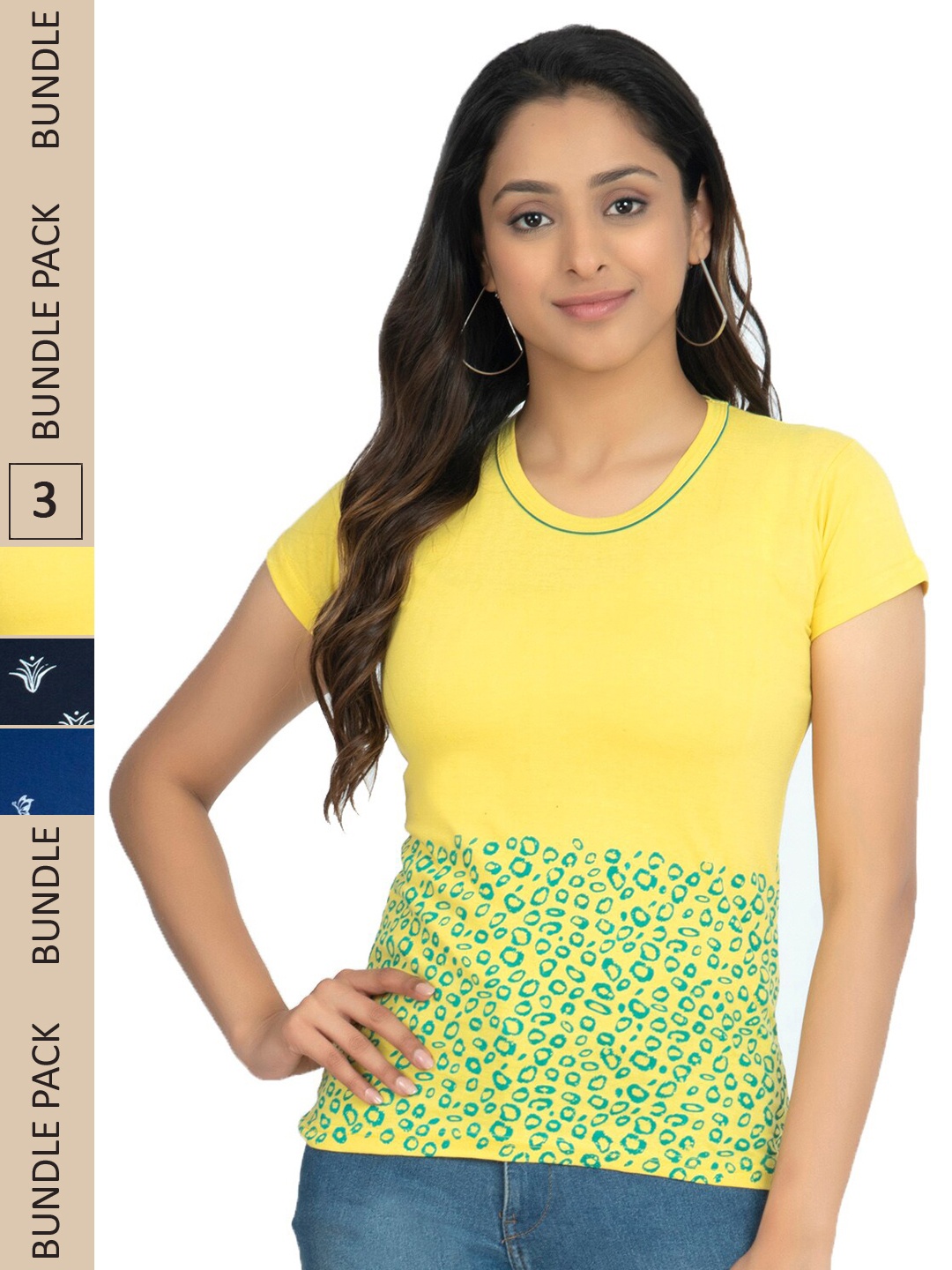 

IndiWeaves Pack Of 3 Printed Pure Cotton T-shirt, Yellow