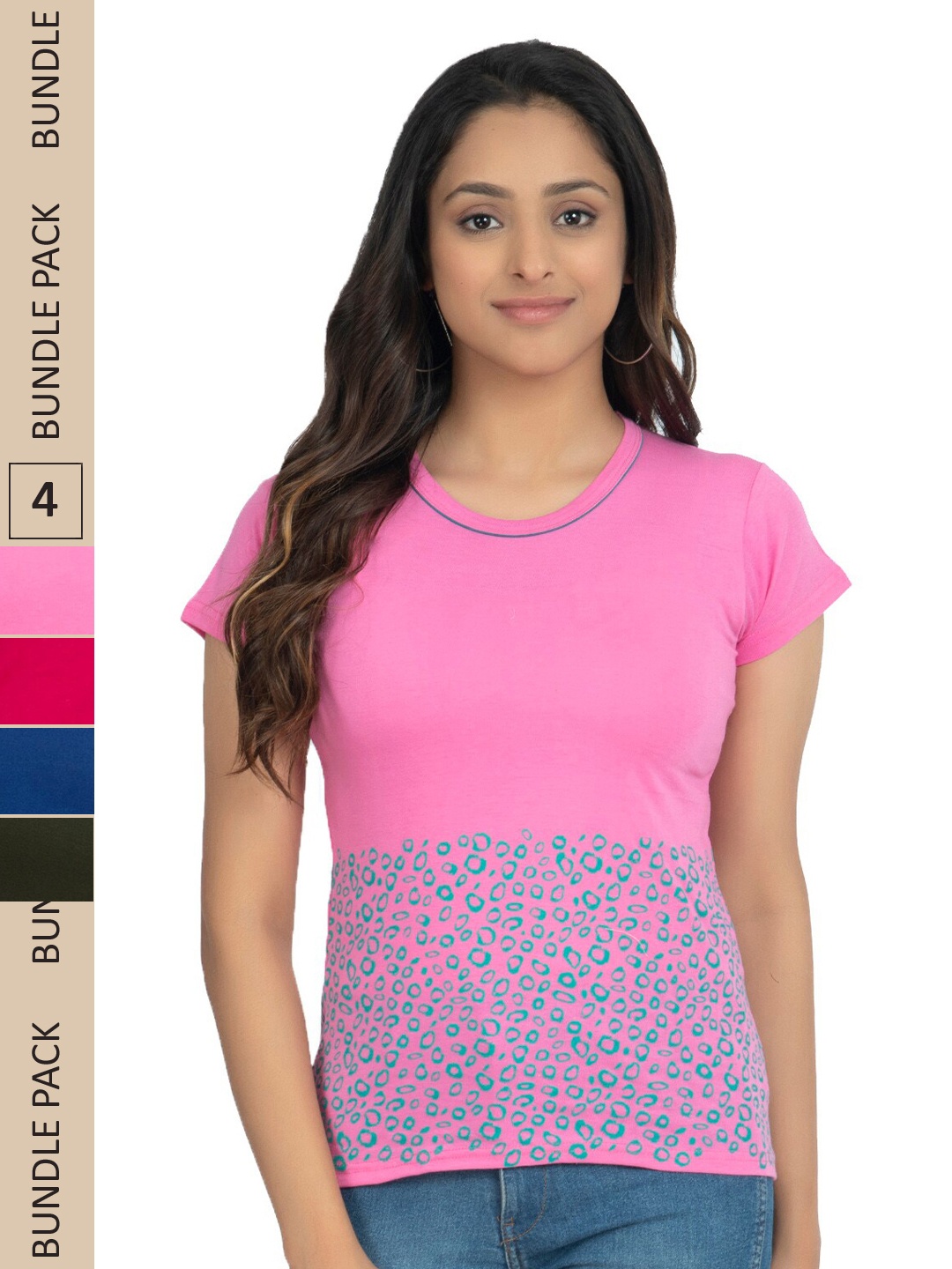 

IndiWeaves Pack Of 4 Printed Pure Cotton T-shirt, Pink