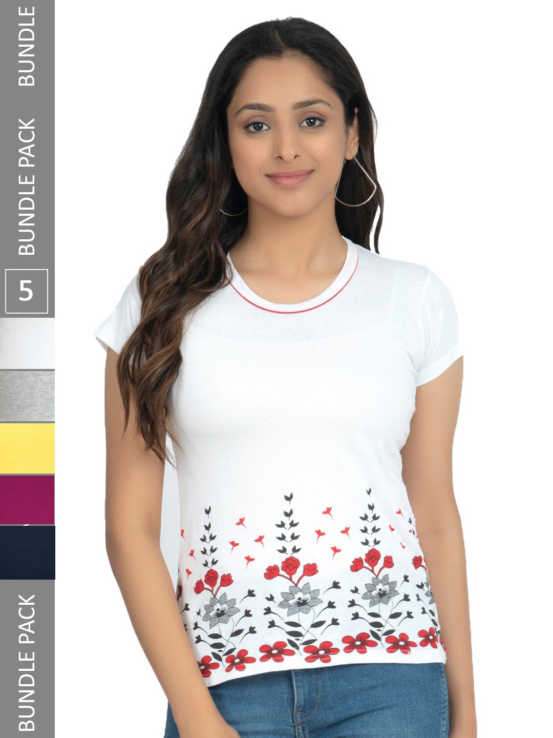 

IndiWeaves Pack Of 5 Printed Pure Cotton Casual T-Shirts, White