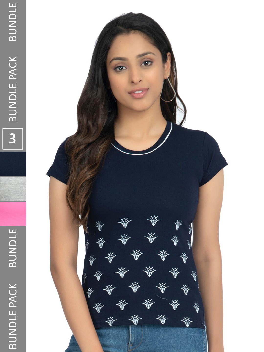

IndiWeaves Pack Of 3 Printed Casual Pure Cotton T-shirts, Grey