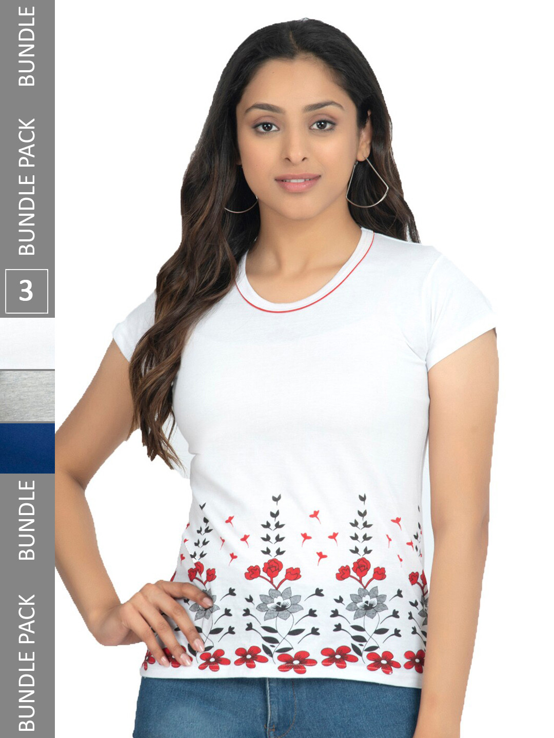 

IndiWeaves Pack Of 3 Printed Casual Pure Cotton T-shirts, White