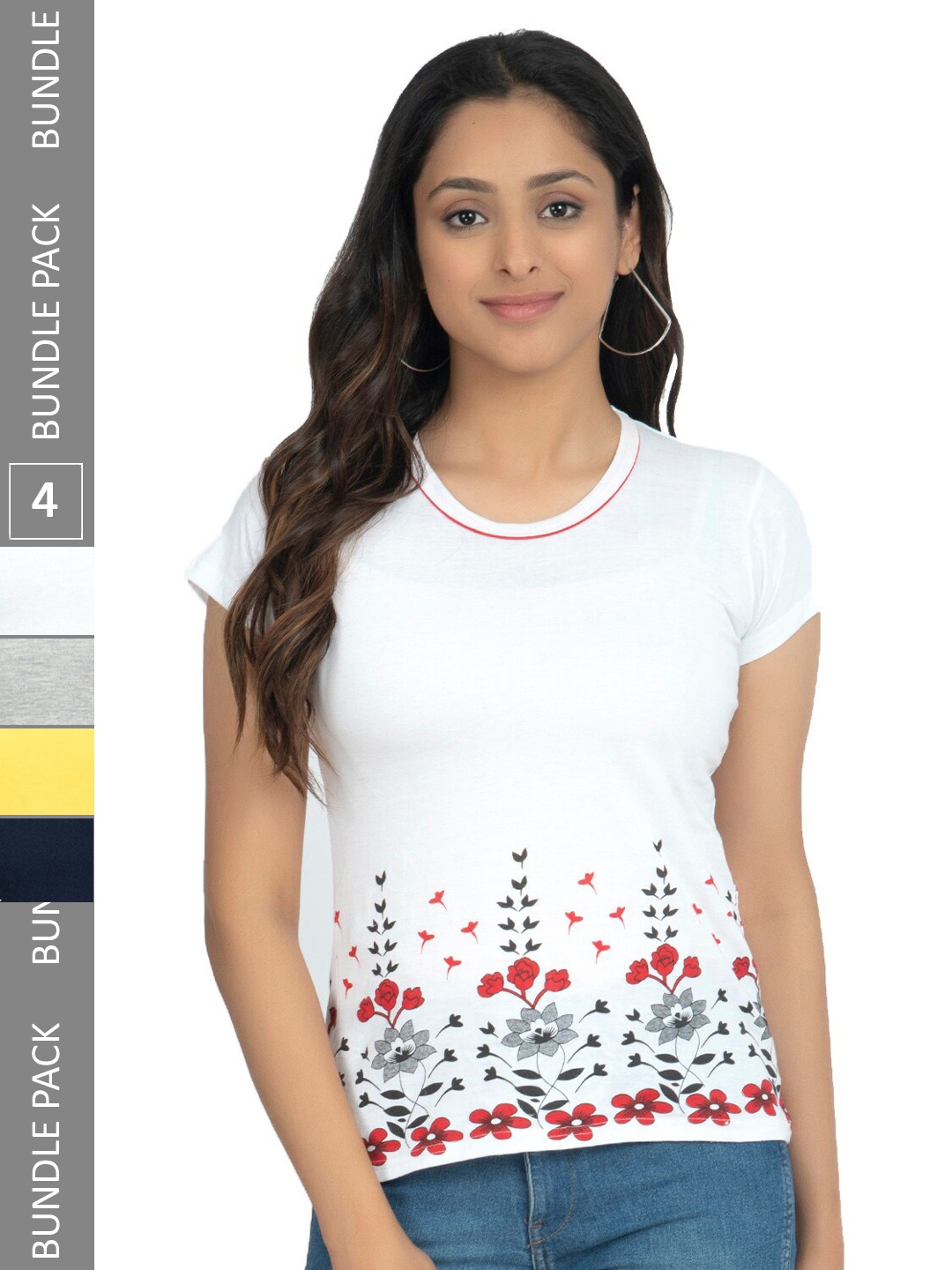

IndiWeaves Pack Of 4 Printed Round Neck Pure Cotton T-shirt, White