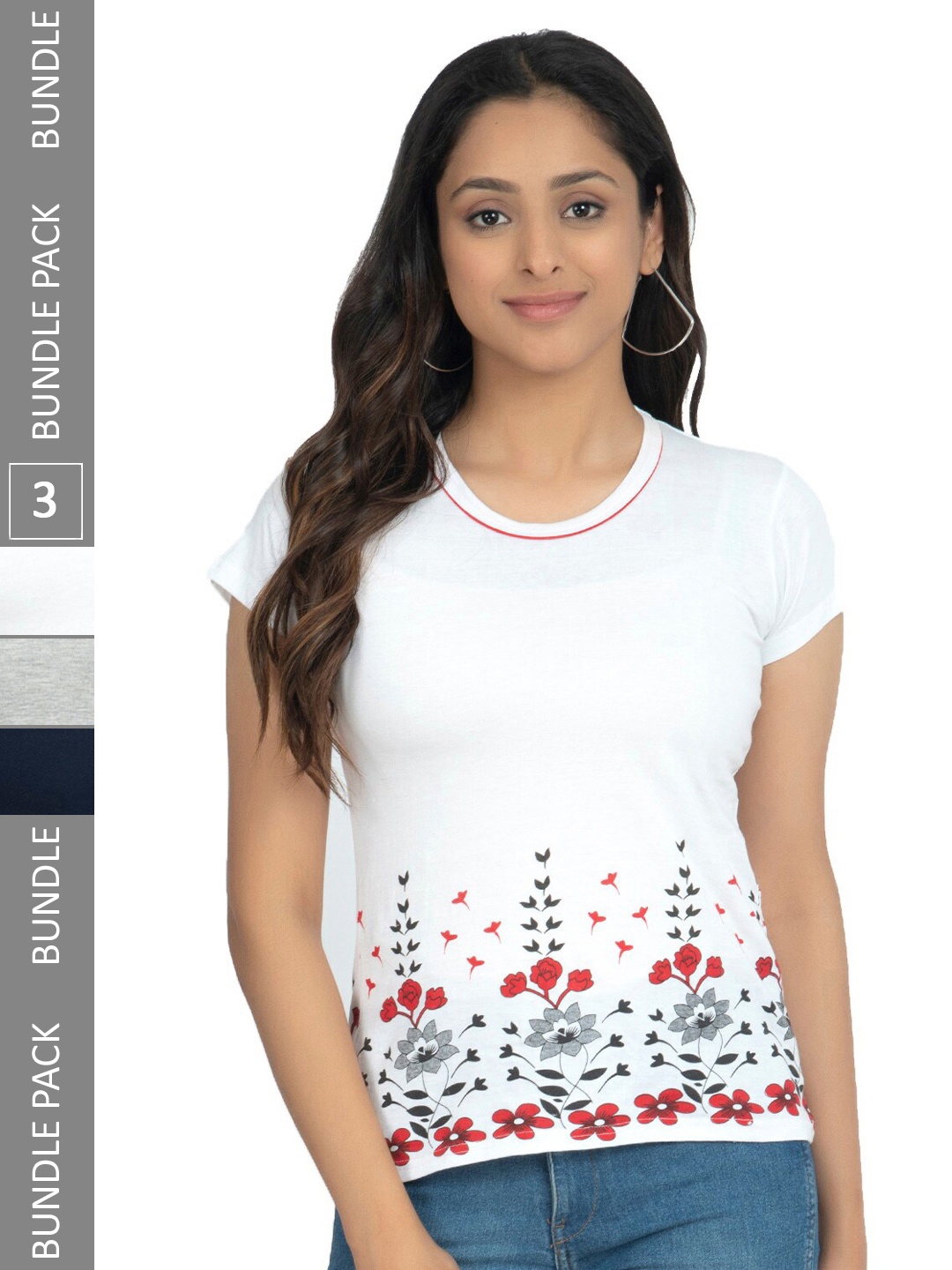 

IndiWeaves Pack Of 3 Printed Round Neck Pure Cotton T-shirt, White