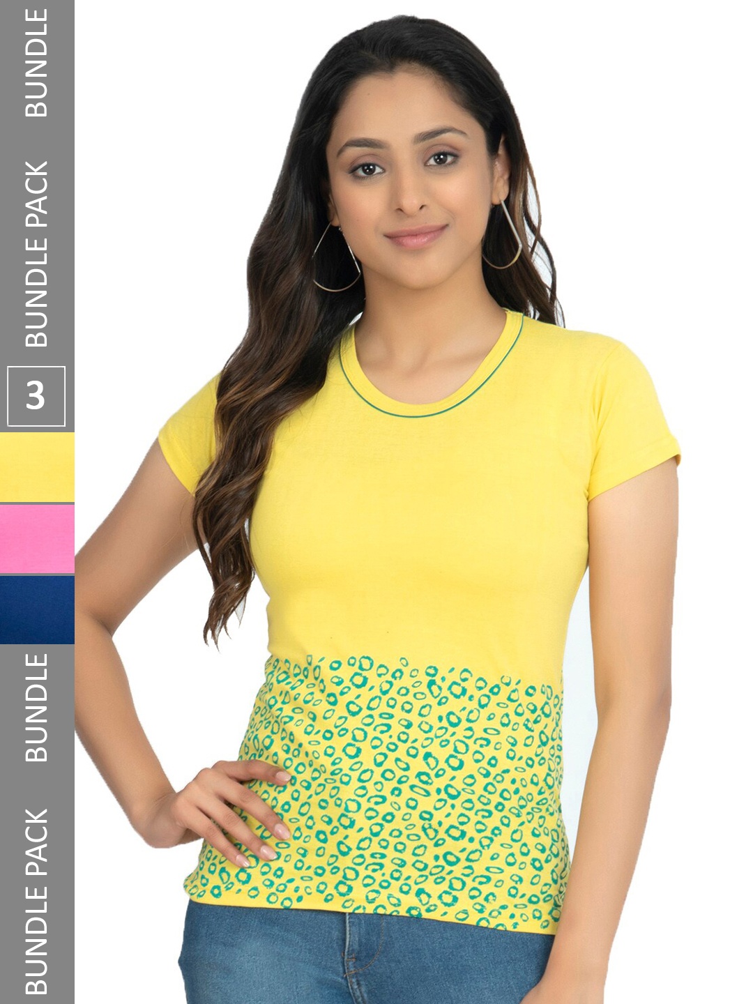 

IndiWeaves Pack Of 3 Printed Pure Cotton T-shirt, Yellow