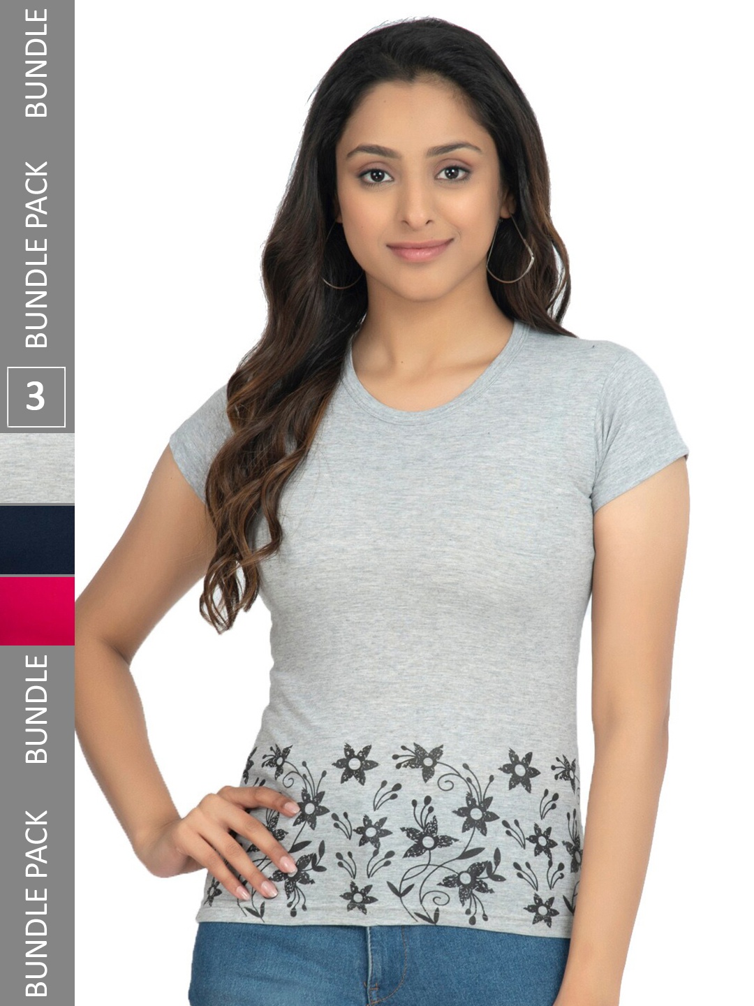 

IndiWeaves Pack Of 3 Printed Pure Cotton T-shirt, Grey