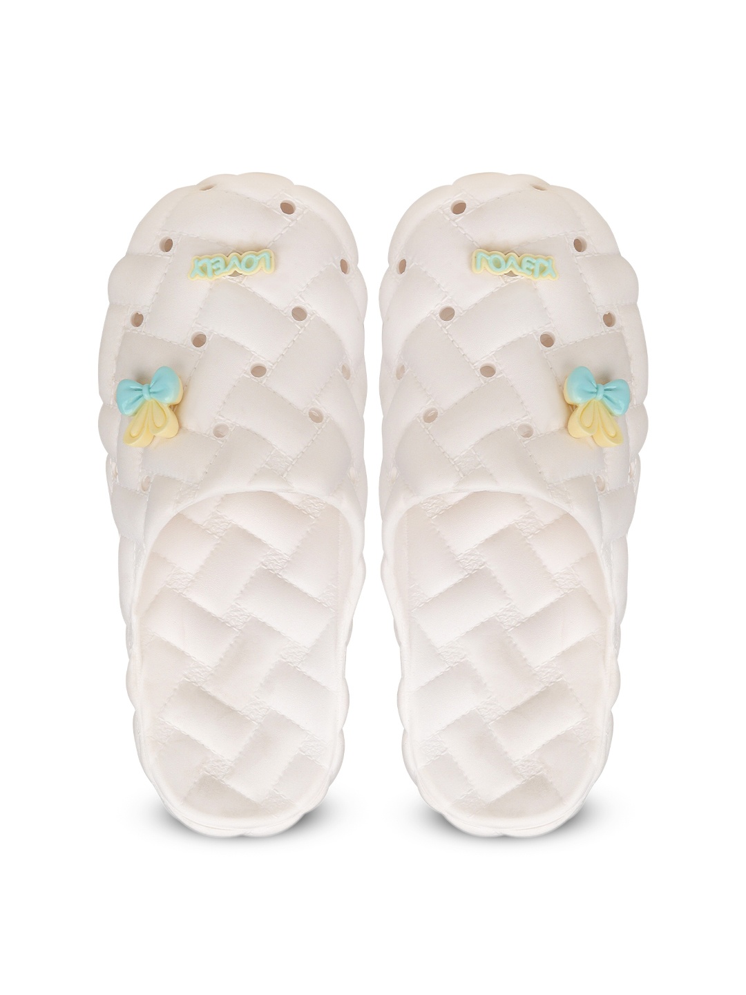 

CASSIEY Bow & Love Applique Breathable Rubber Clogs, White