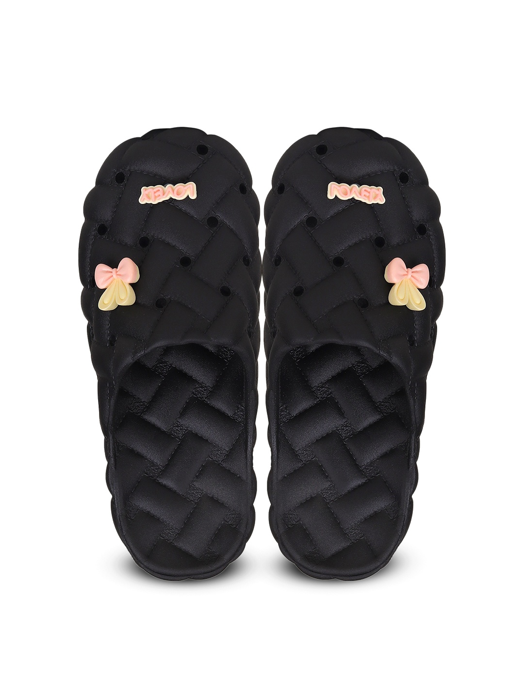 

CASSIEY Bow & Love Applique Breathable Rubber Clogs, Black