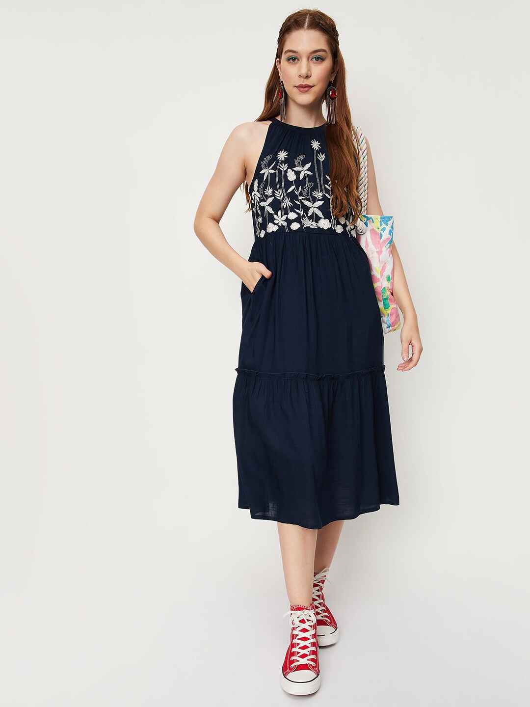 

max Sleeveless A-Line Midi Dress, Navy blue