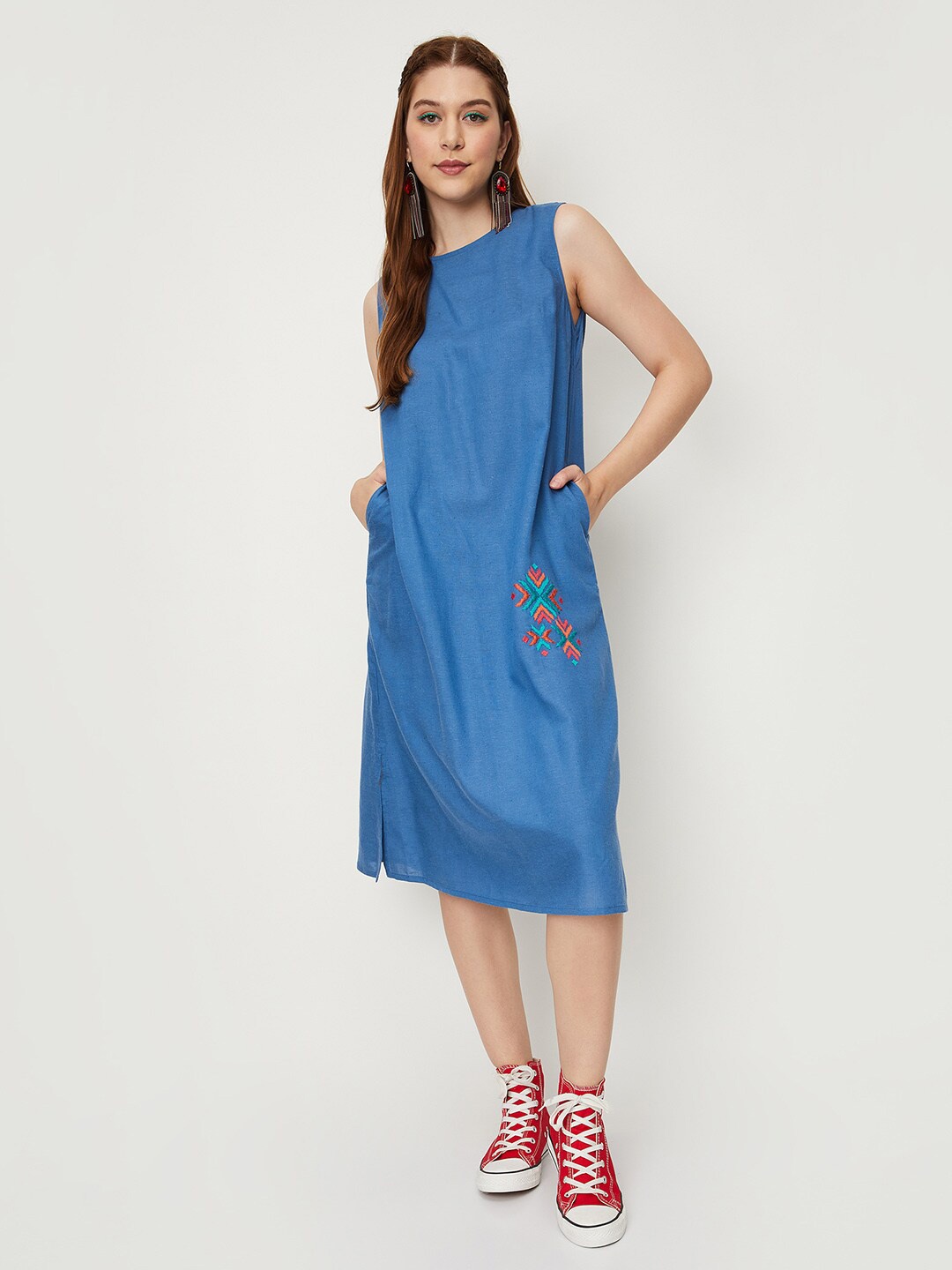 

max Sleeveless A-Line Midi Dress, Blue