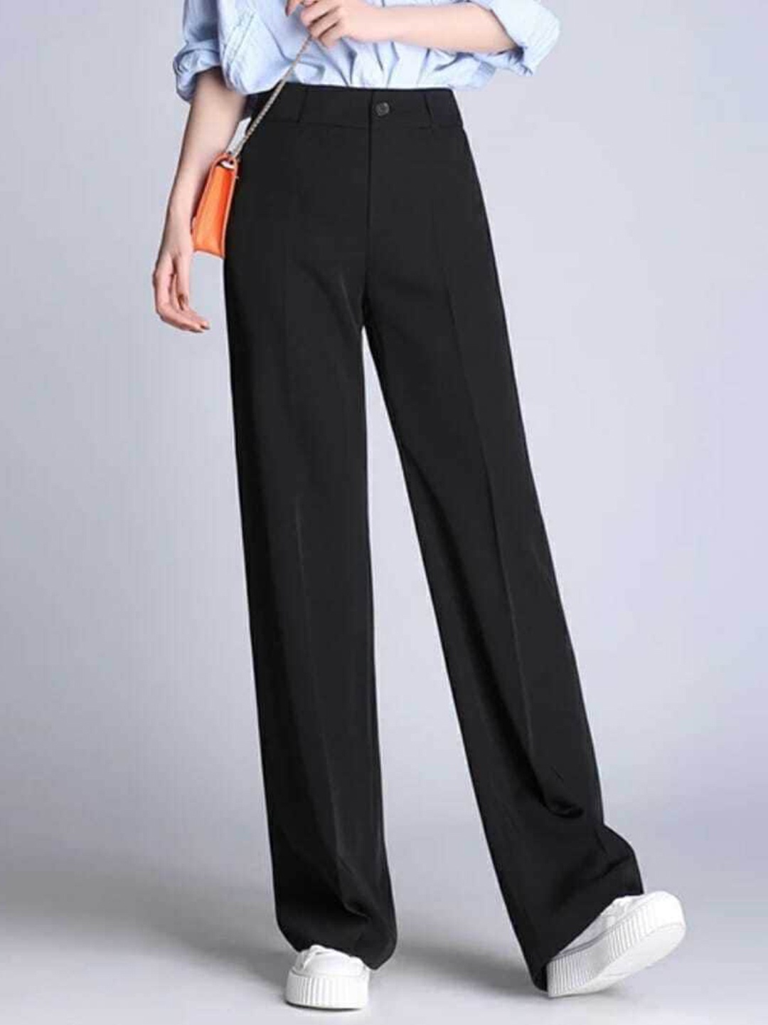 

BROADSTAR Women Smart Straight Fit High-Rise Stretchable Easy Wash Parallel Trousers, Black