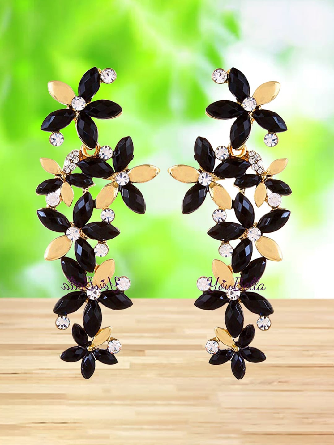 

DressBerry Gold-Toned & Black Gold-Plated Contemporary Drop Earrings