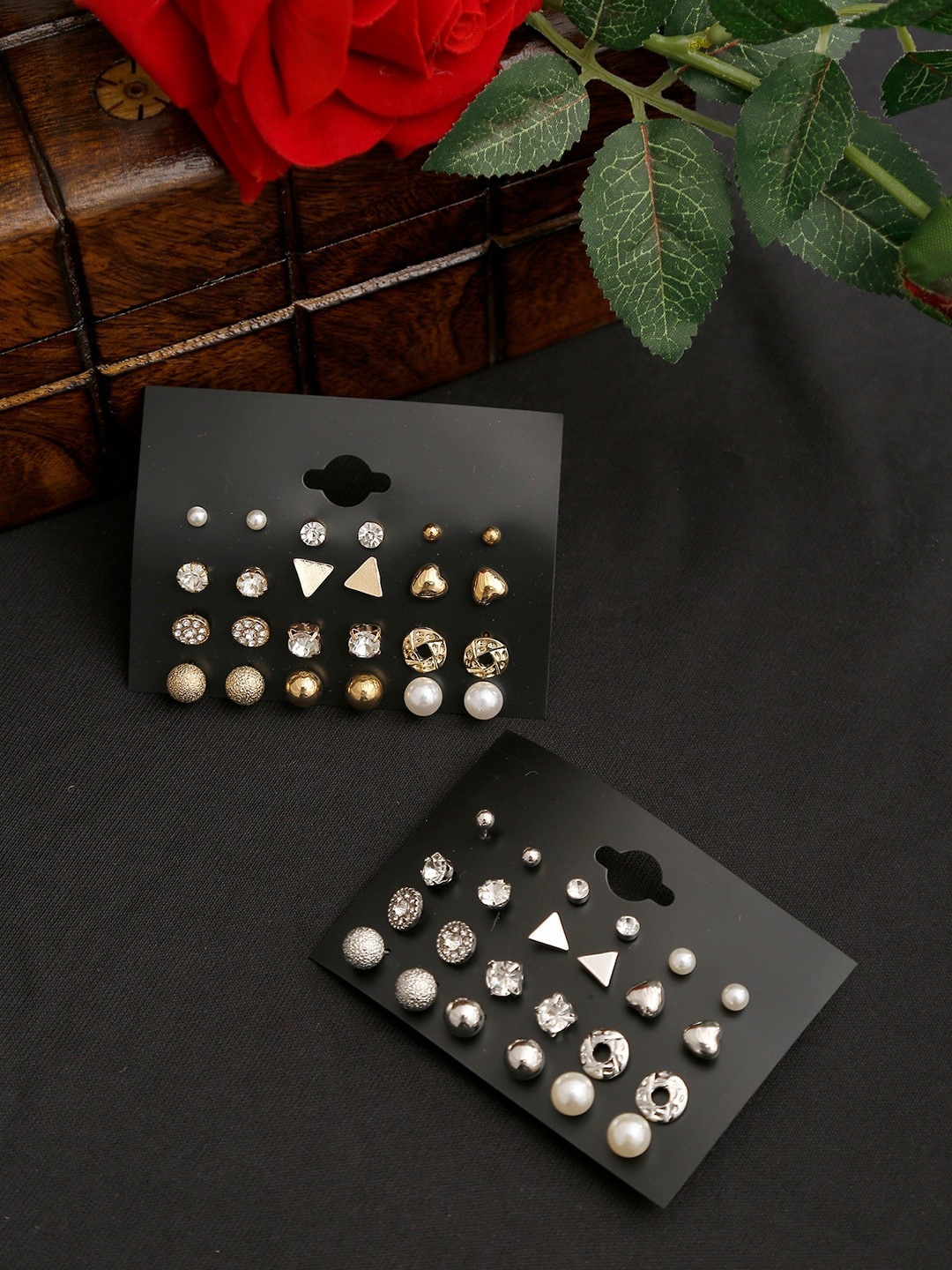 

DressBerry Set Of 24 Gold-Plated Contemporary Studs Earrings