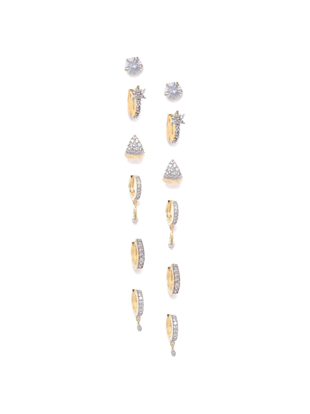 

DressBerry Set Of 6 Gold-Plated Contemporary Stone Studded Hoop Earrings