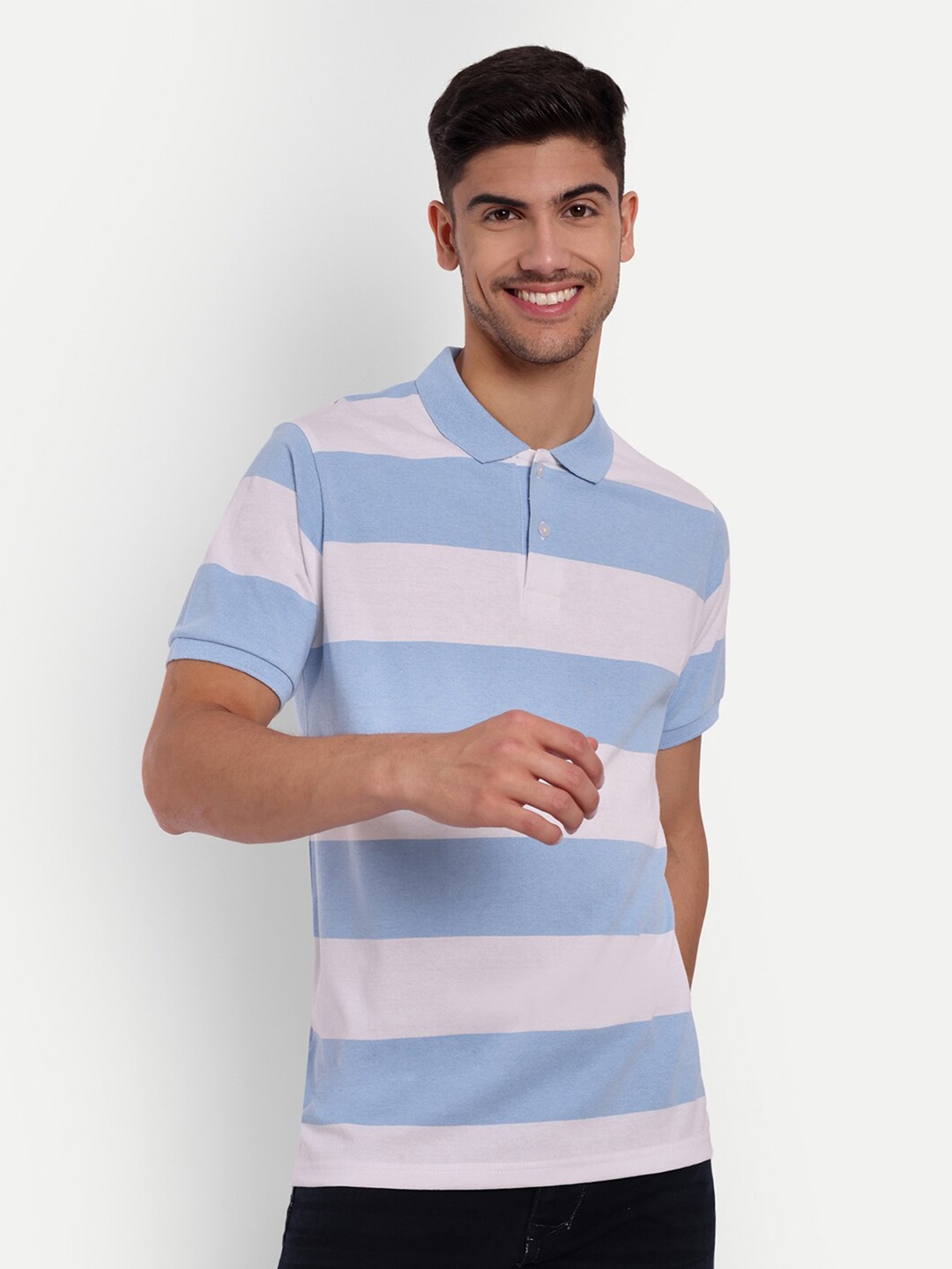 

SIAPA Striped Polo Collar Anti Odour Pure Cotton T-shirt, White