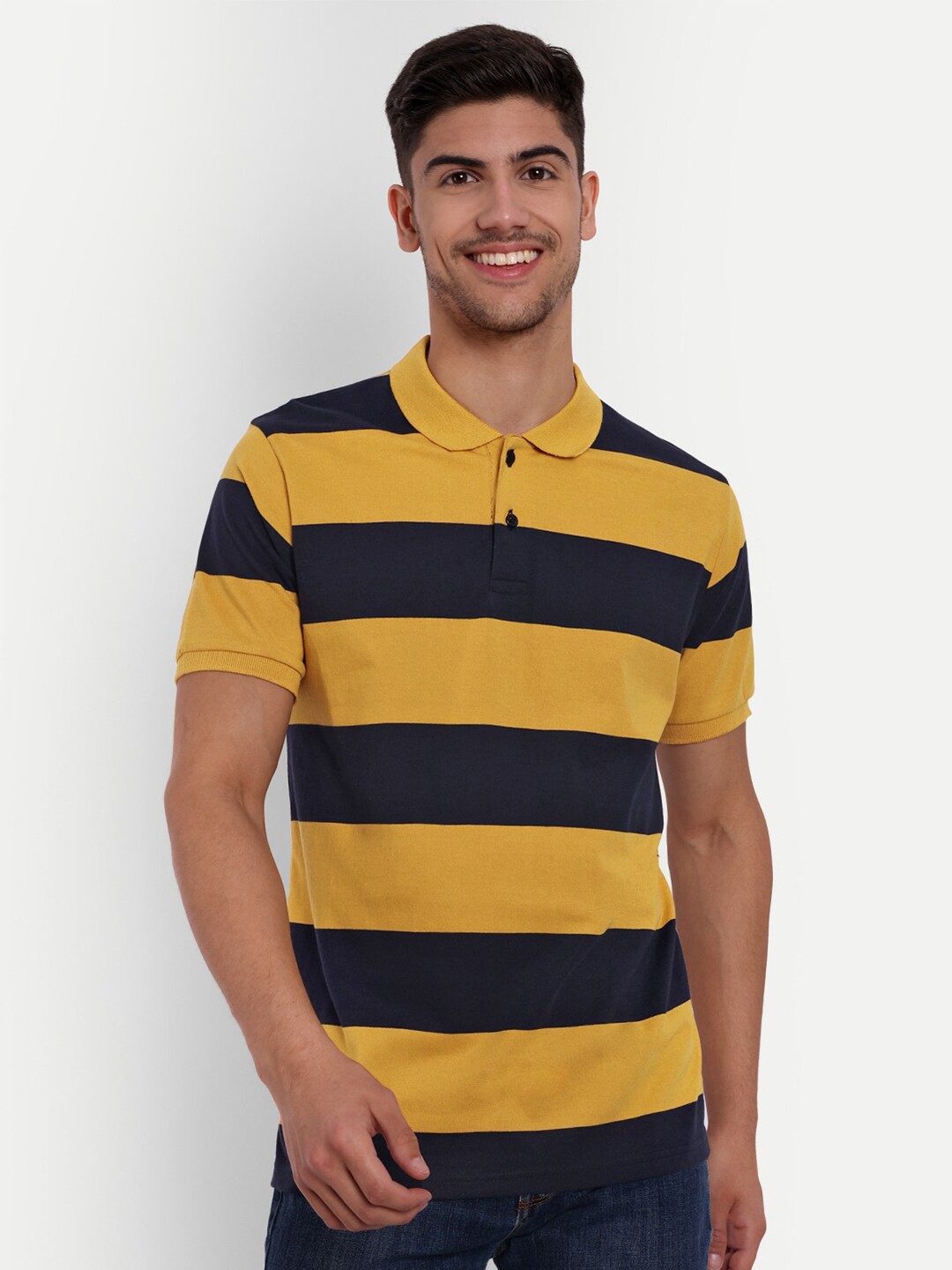 

SIAPA Striped Polo Collar Anti Odour Pure Cotton T-shirt, Black