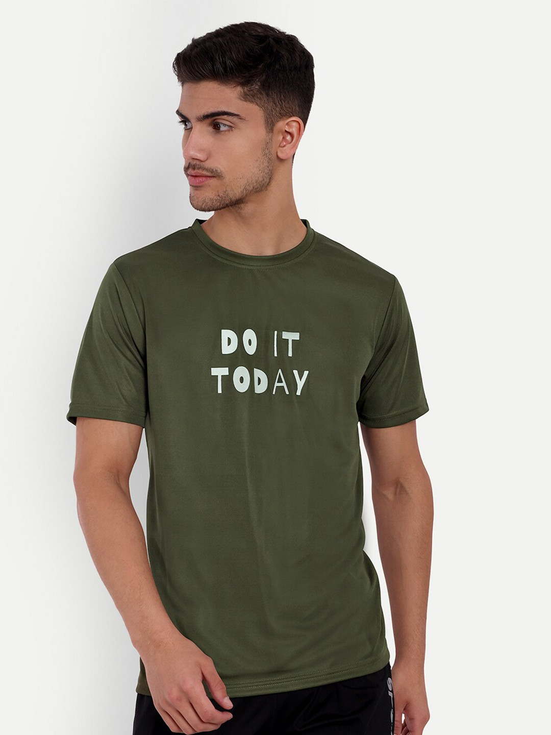 

SIAPA Typography Printed Antimicrobial T-shirt, Olive