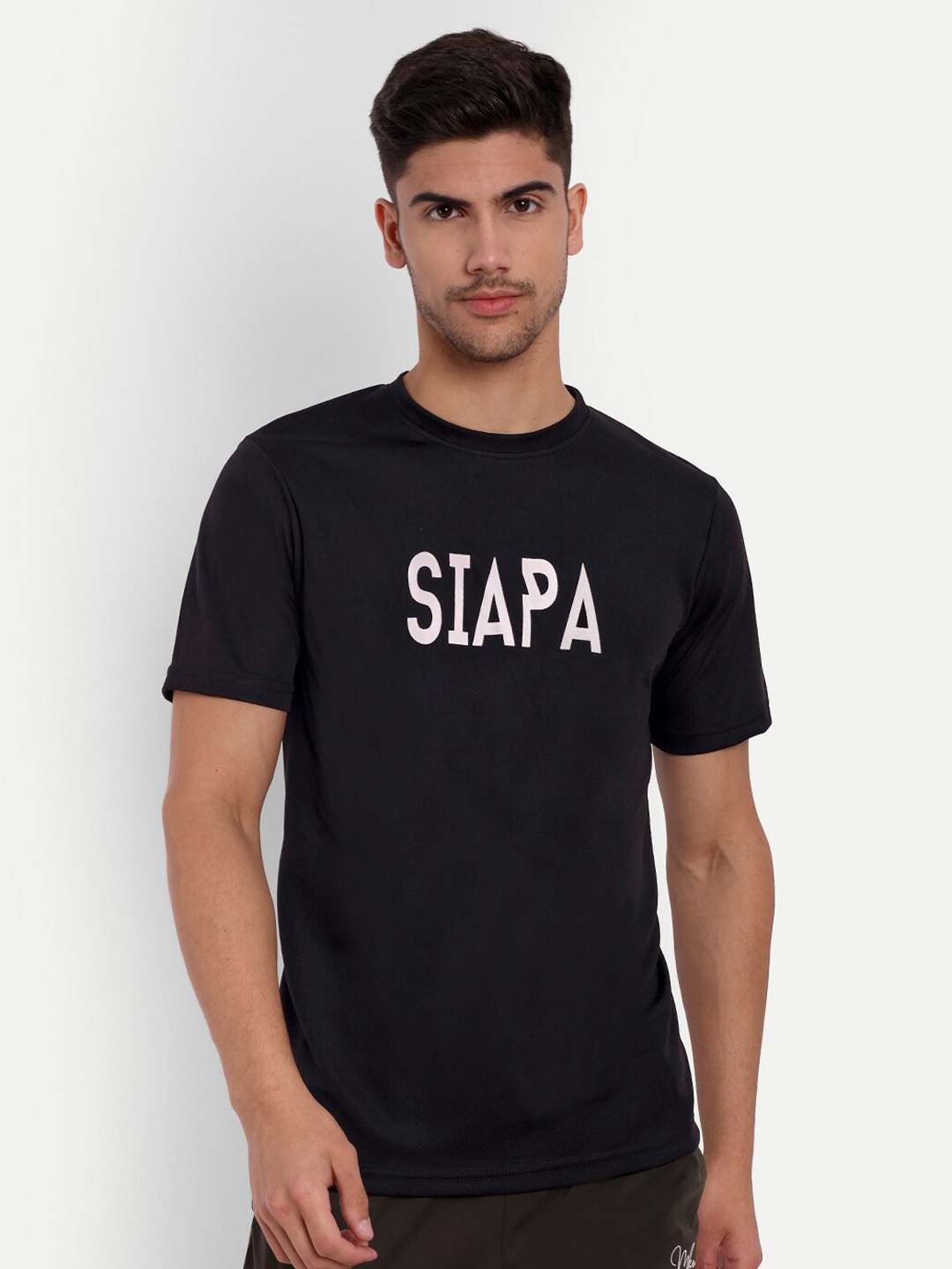 

SIAPA Typography Printed Antimicrobial T-shirt, Black