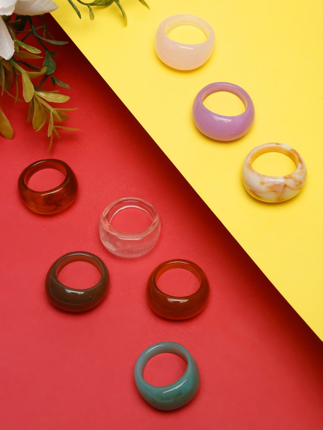 

DressBerry Set Of 8 Finger Rings, Green