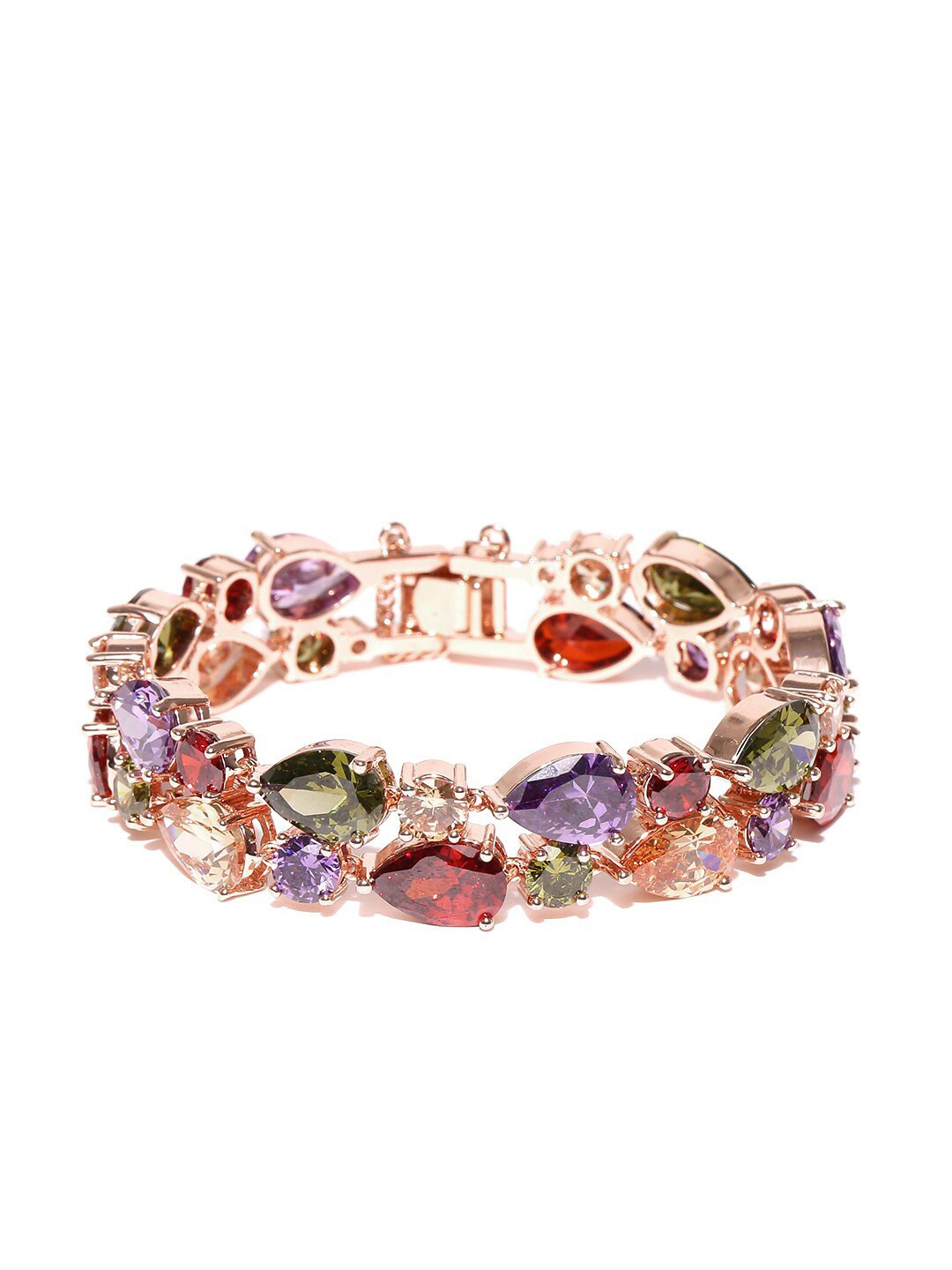 

DressBerry Women Rose Gold-Plated Zircon Stone-Studded Link Bracelet