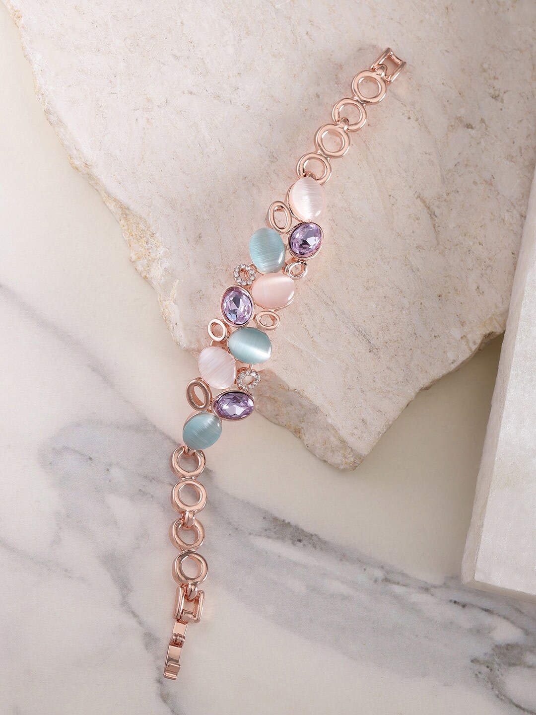 

DressBerry Women Rose Gold-Plated Stone Studded Link Bracelet