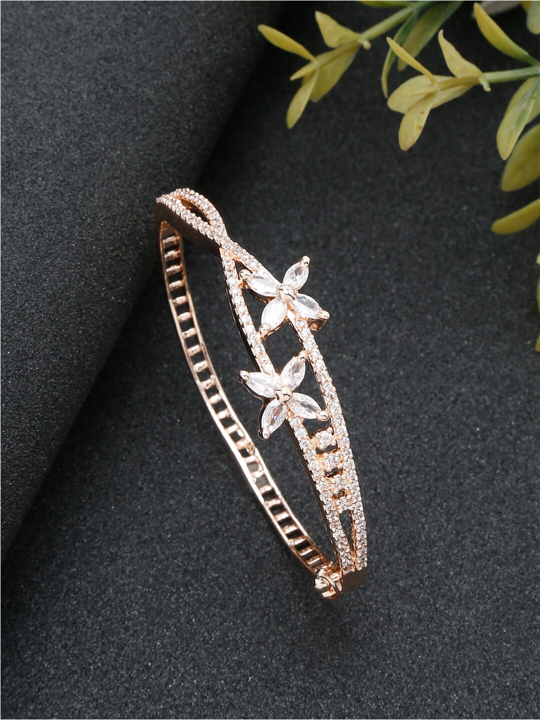 

DressBerry Women Rose Gold-Plated American Diamond Studded Bangle-Style Bracelet