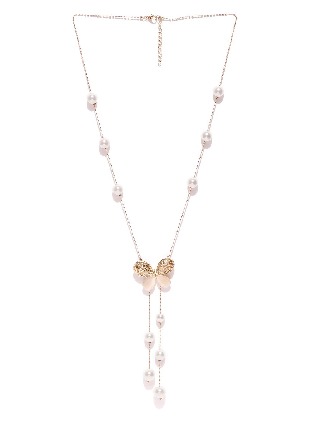 

DressBerry White Gold-Plated Beaded Lariat Necklace
