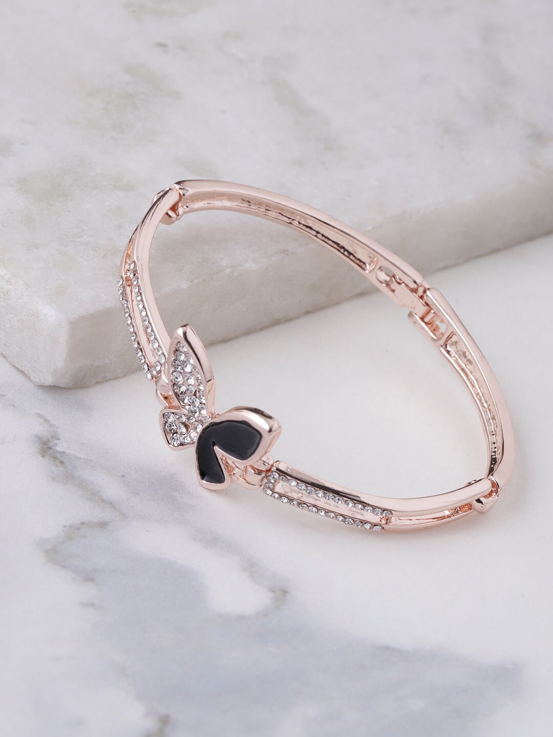 

DressBerry Women Rose Gold-Plated Rose Gold & Black Bangle-Style Bracelet