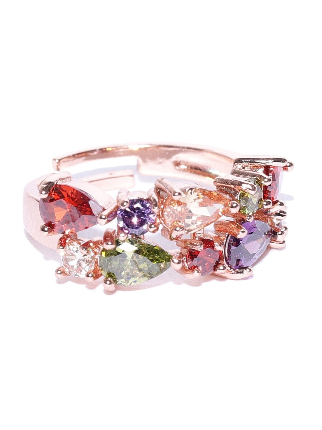 

DressBerry Rose Gold-Plated Stones-Studded Adjustable Finger Ring