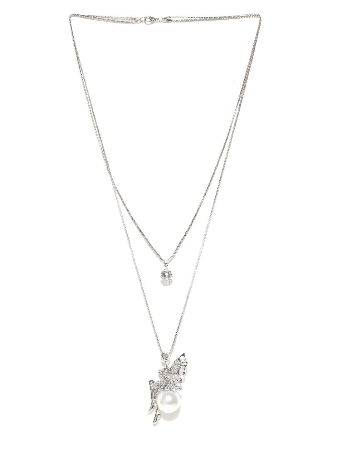 

DressBerry Silver-Toned & White Silver-Plated Layered Necklace