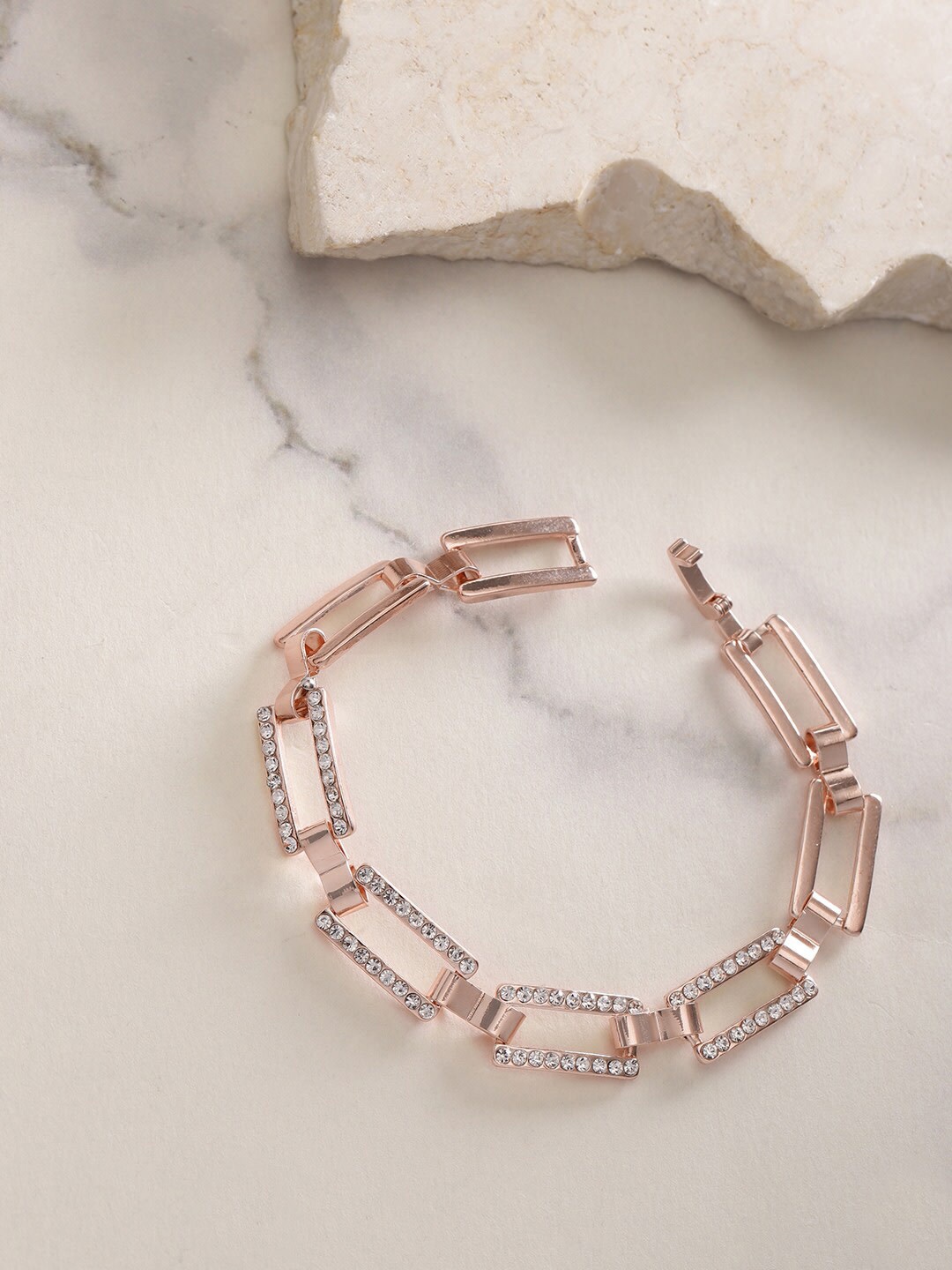 

DressBerry Women Rose Gold-Plated Stone-Studded Link Bracelet