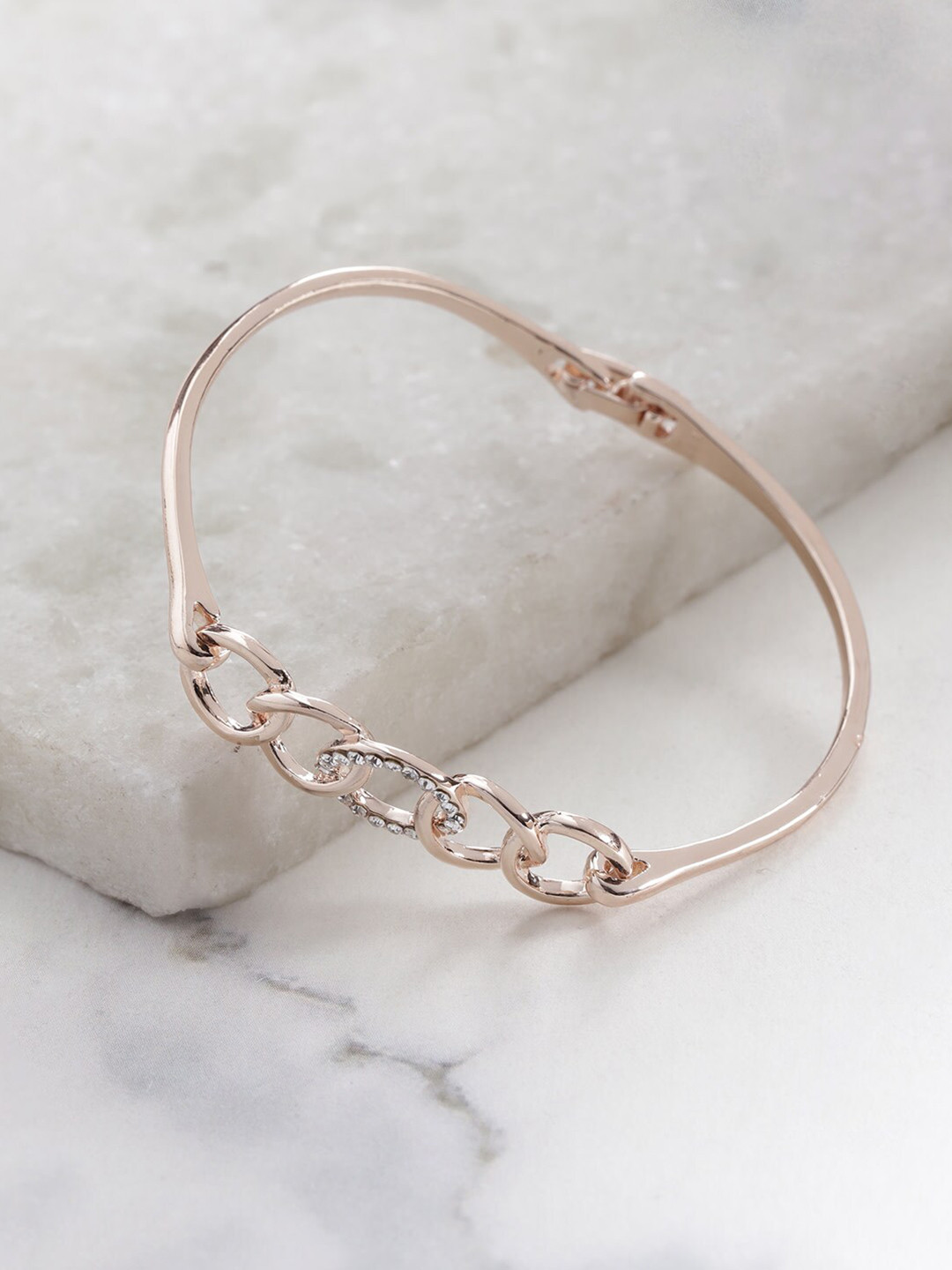 

DressBerry Women Rose Gold-Plated Rose Gold & White Bangle Bracelet