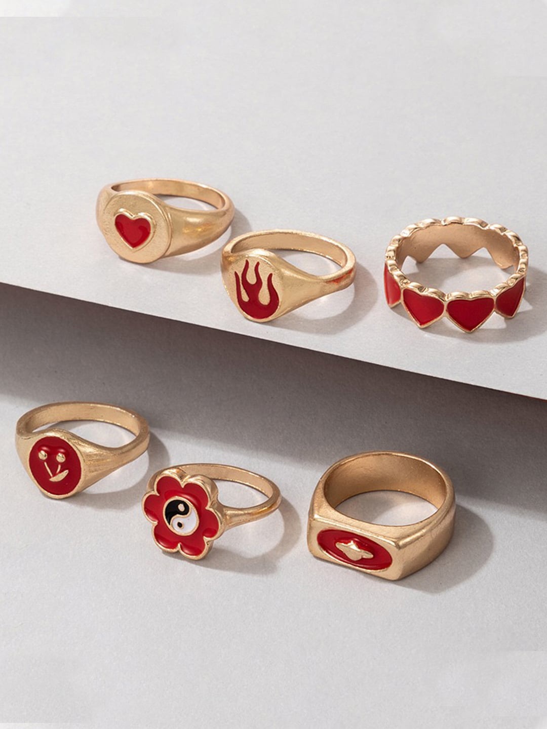 

DressBerry Set Of 6 Gold-Plated Enamelled Finger Rings
