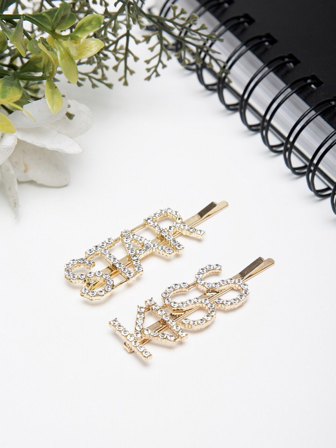 

DressBerry Women Gold-Toned & White Set of 2 Embellished Bobby Pins