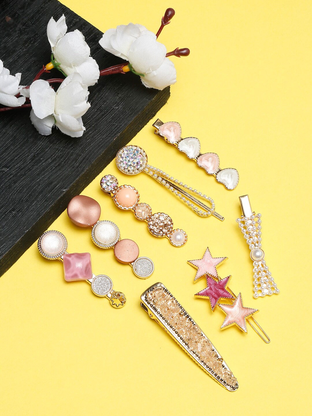 

DressBerry Women Pink & Gold-Toned Set Of 8 Embellished Alligator Hair Clip