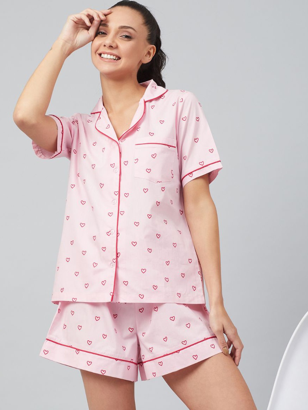 

The Snug Studio Conversational Printed Pure Cotton Night Suit, Pink