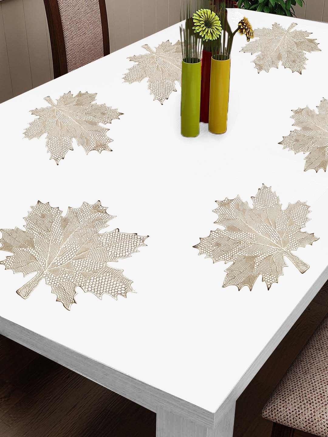 

FABINALIV Golden Colored 6 Pieces Textured Table Placemats, Gold