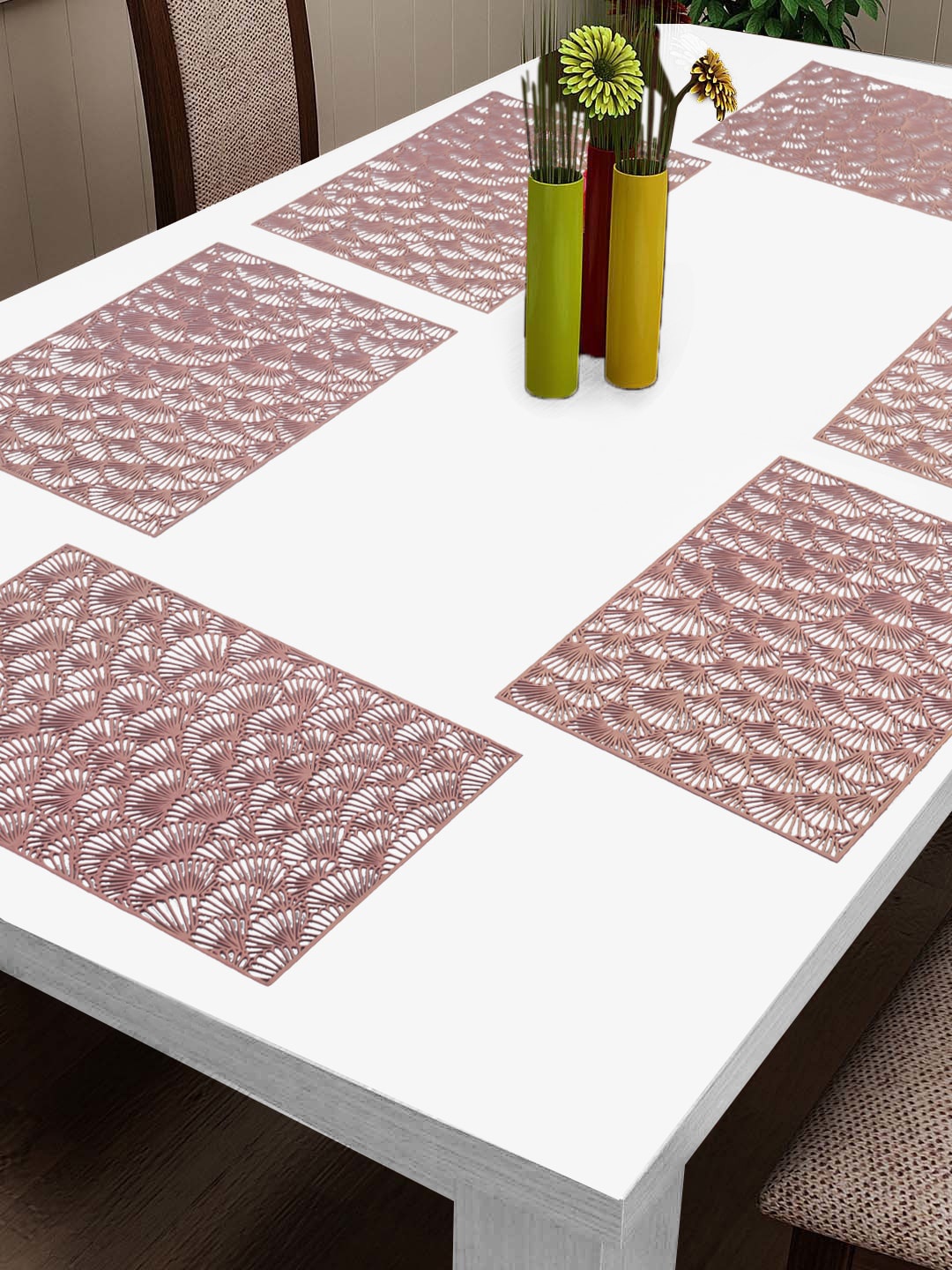 

FABINALIV Copper Toned 6 Pieces Textured Table Placemats
